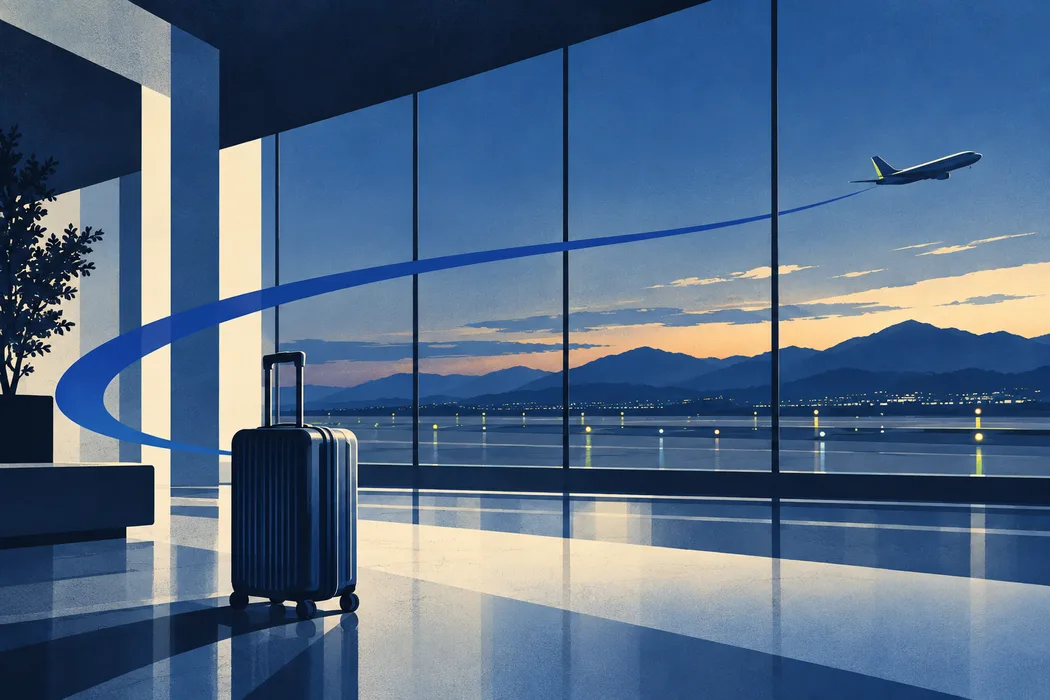Illustration conceptuelle de voyage avec une valise et un avion